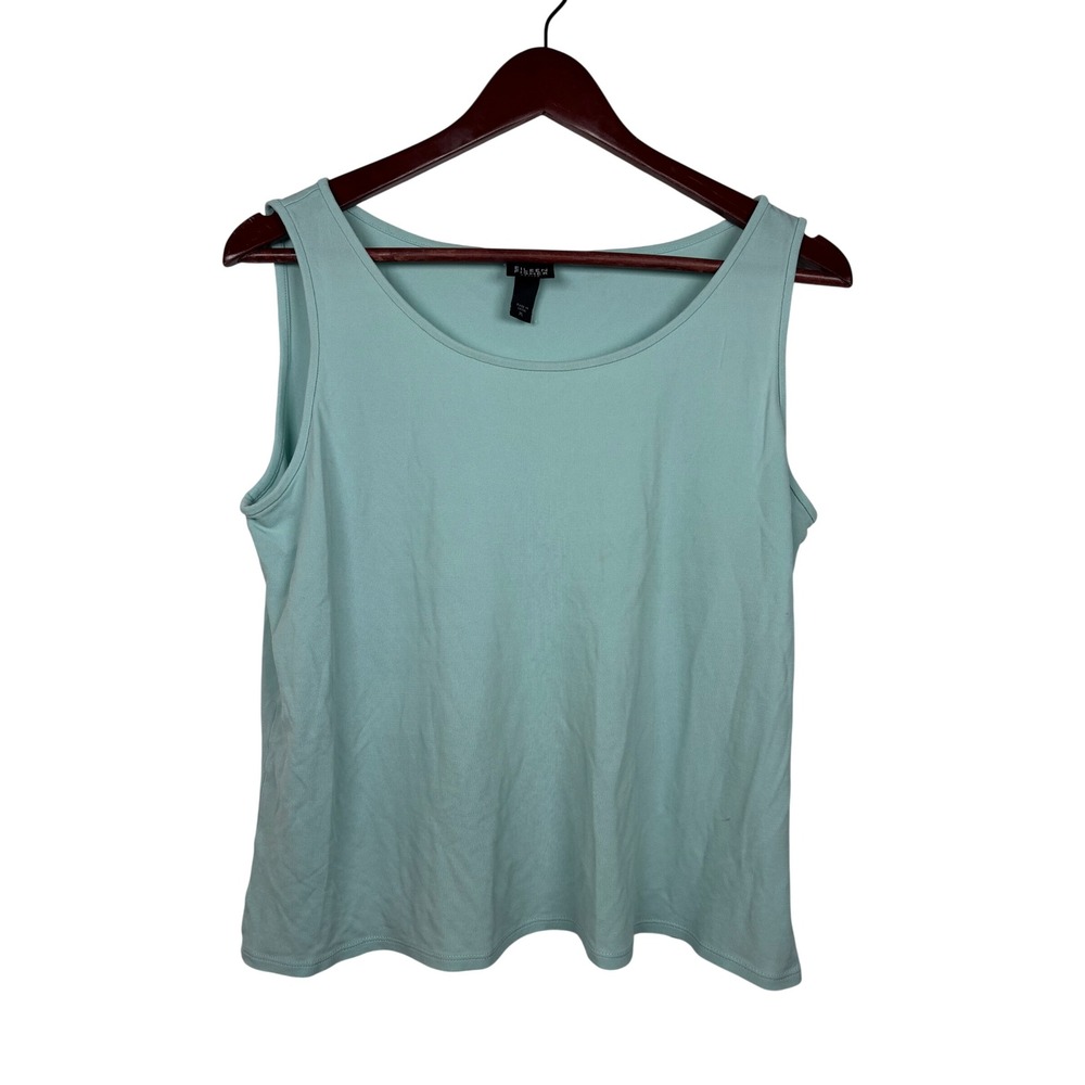 Eileen Fisher Tank Top Womens PL Blue 100%‎ Silk Jersey Scoop Neck Basic Petite